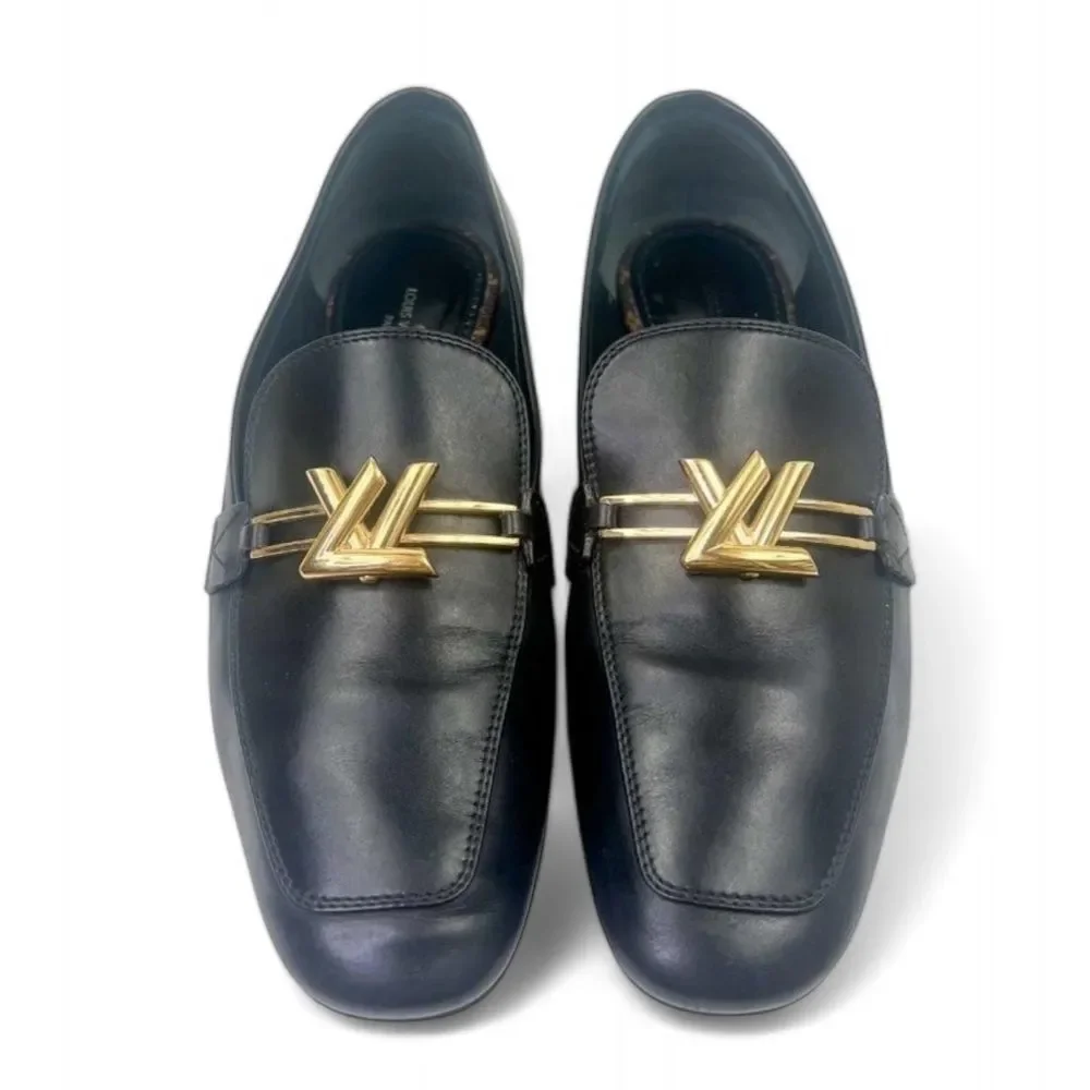 Authentic LOUIS VUITTON Women's Black LV Logo Upper Case Loafers Size EU…